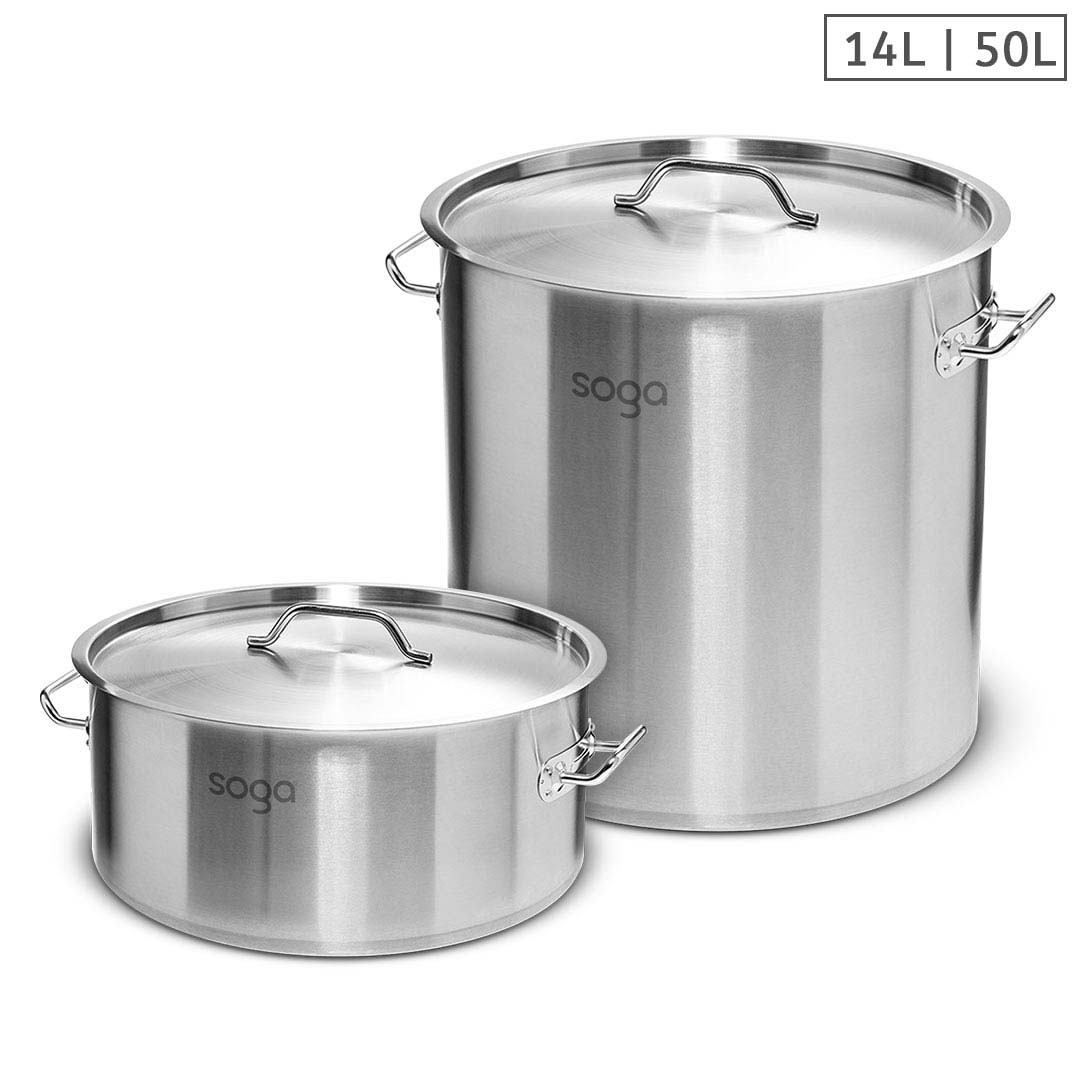 SOGA 14L Wide Stock Pot and 50L Tall Top Grade Thick Stainless Steel Stockpot 18/10, home & living, kitchen & dining, cookware, stock & multi pots, ,  - NZ DEPOT 1