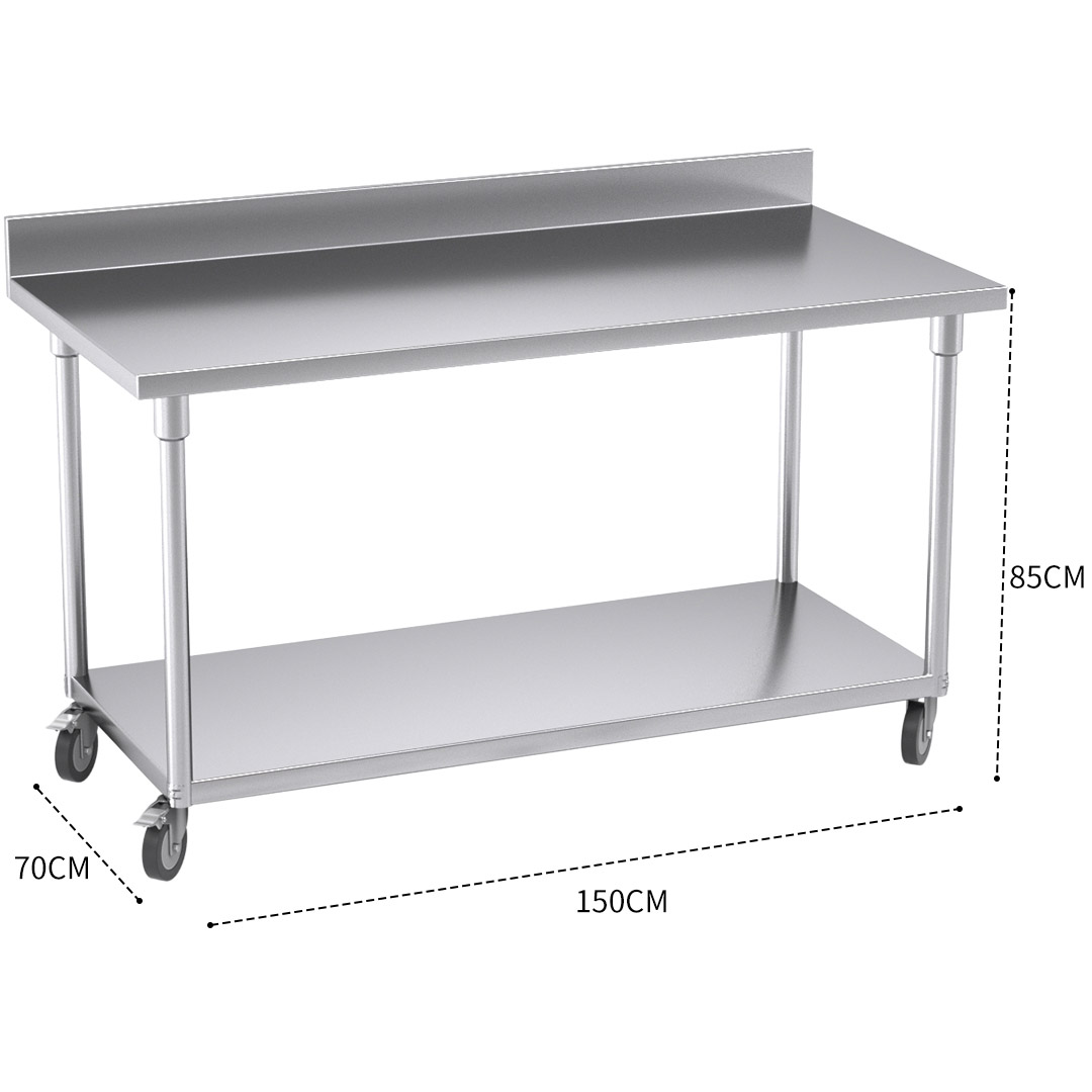 Soga 150Cm Commercial Catering Kitchen Stainless Steel Prep Work Bench Table With Backsplash And Caster Wheels, Furniture, Kitchen &Amp; Dining Room Furniture, Buffets, Sideboards &Amp; Kitchen Islands, , ,  - Nz Depot 3