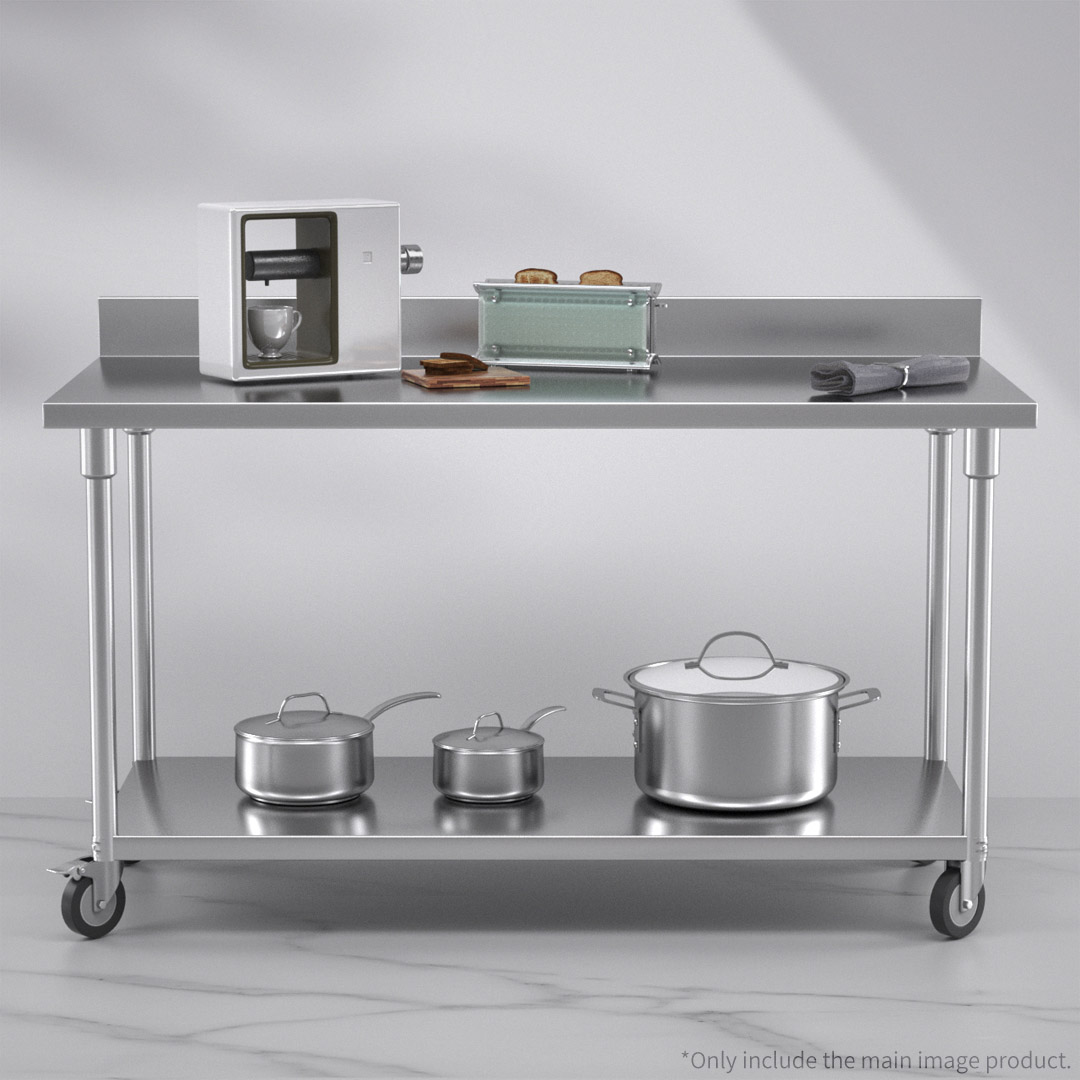 Soga 150Cm Commercial Catering Kitchen Stainless Steel Prep Work Bench Table With Backsplash And Caster Wheels, Furniture, Kitchen &Amp; Dining Room Furniture, Buffets, Sideboards &Amp; Kitchen Islands, , ,  - Nz Depot 4