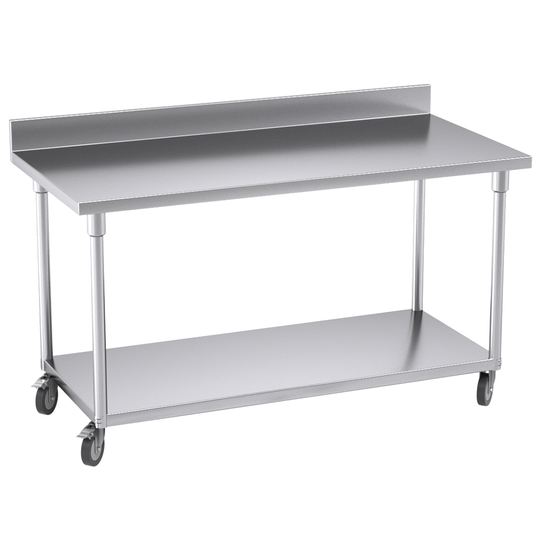 Soga 150Cm Commercial Catering Kitchen Stainless Steel Prep Work Bench Table With Backsplash And Caster Wheels, Furniture, Kitchen &Amp; Dining Room Furniture, Buffets, Sideboards &Amp; Kitchen Islands, , ,  - Nz Depot 1