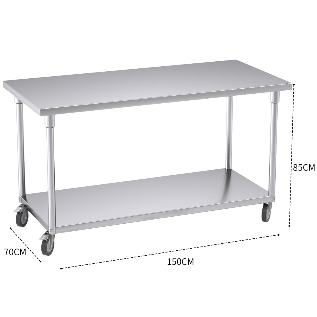 Soga 150Cm Commercial Catering Kitchen Stainless Steel Prep Work Bench Table With Wheels, Furniture, Kitchen &Amp; Dining Room Furniture, Buffets, Sideboards &Amp; Kitchen Islands, , ,  - Nz Depot 3