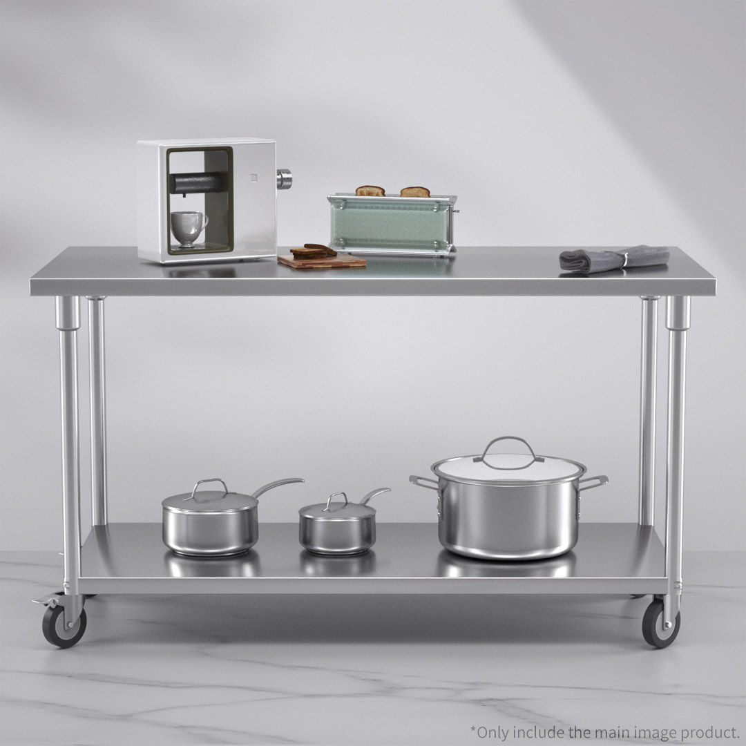 Soga 150Cm Commercial Catering Kitchen Stainless Steel Prep Work Bench Table With Wheels, Furniture, Kitchen &Amp; Dining Room Furniture, Buffets, Sideboards &Amp; Kitchen Islands, , ,  - Nz Depot 4