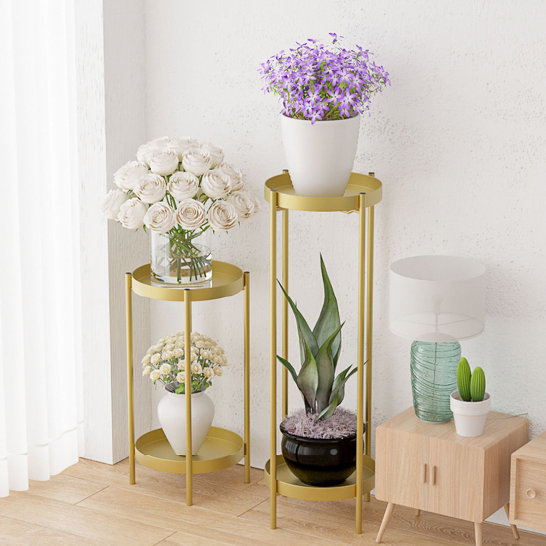 SOGA 2 Layer 50cm Gold Metal Plant Stand Flower Pot Holder Corner Shelving Rack Indoor Display, Home & Living, Home Decor, Indoor Pots, Planters and Plant Stands, , ,  - NZ DEPOT 4