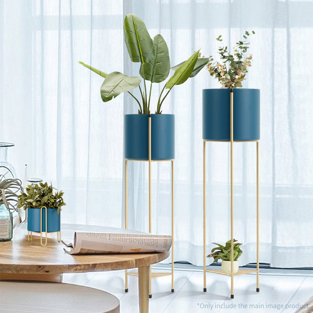 Soga 2 Layer 65Cm Gold Metal Plant Stand With Blue Flower Pot Holder Corner Shelving Rack Indoor Display, Home &Amp; Living, Home Decor, Indoor Pots, Planters And Plant Stands, , ,  - Nz Depot 3