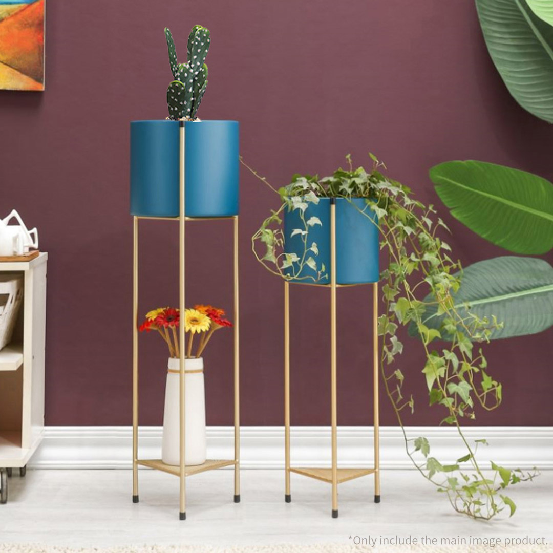 Soga 2 Layer 65Cm Gold Metal Plant Stand With Blue Flower Pot Holder Corner Shelving Rack Indoor Display, Home &Amp; Living, Home Decor, Indoor Pots, Planters And Plant Stands, , ,  - Nz Depot 4