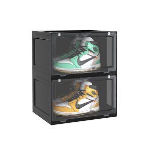 Soga 2 Tier Black Portable Shoe Organiser Sneaker Footwear Folding Plastic Bin Stackable Storage Box With Magnetic Door Nz Depot - Nz Depot