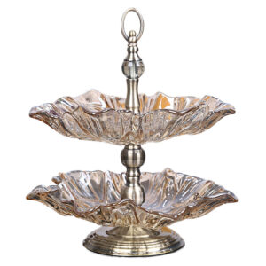 SOGA 2 Tier Bronze Lotus Vertex Crystal Glass Fruit Bowl Candy Holder Countertop Dessert Serving Basket Decor, Kitchenware, Food Preperation, Food Prep, Cleaning & Organising, ,  - NZ DEPOT 1