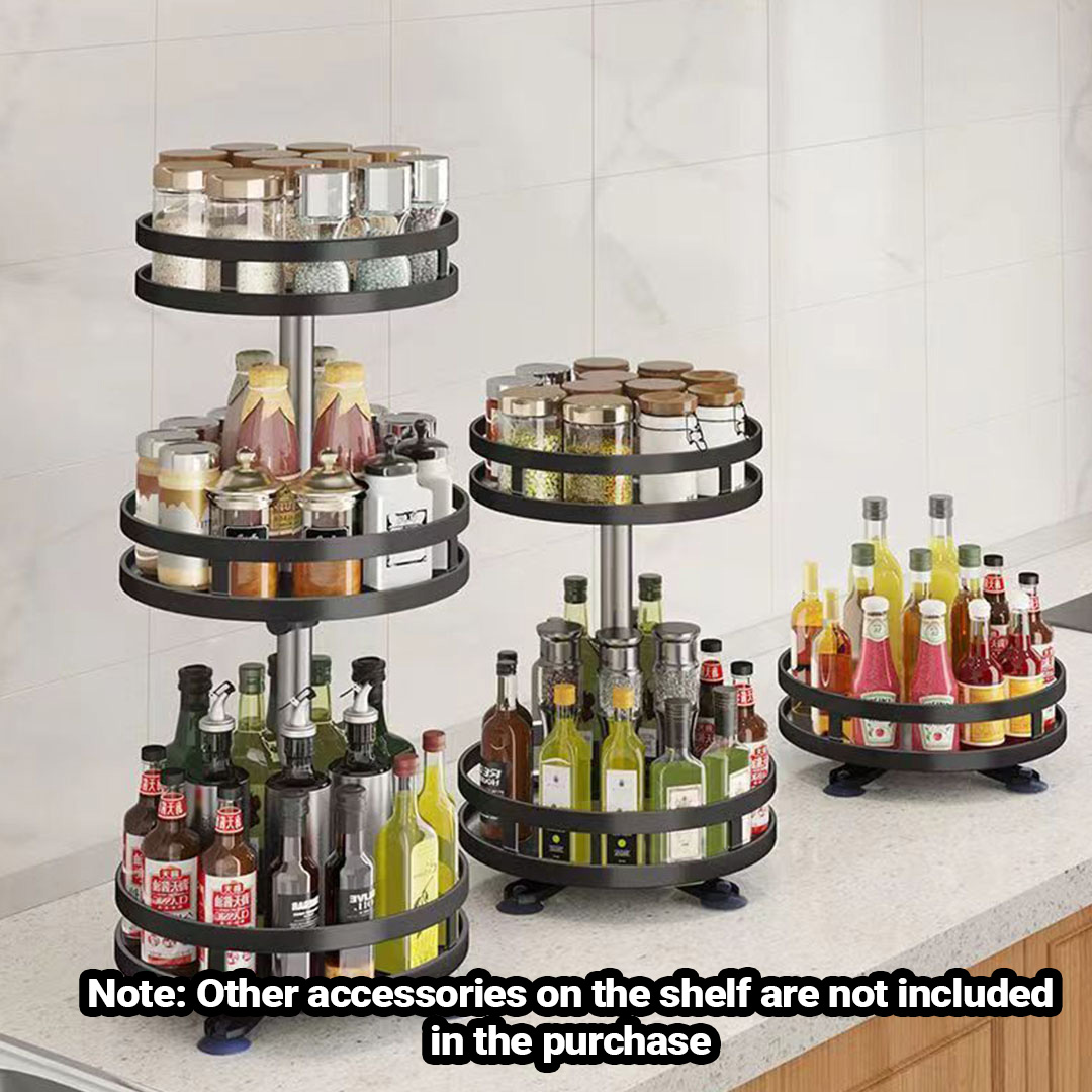 Soga 2 Tier Steel Black Round Rotating Multi-Function Kitchen Portable Storage Spice Seasoning Kitchen Countertop Organiser Shelf, Garden, Tools &Amp; Hardware, Garage Storage &Amp; Organisation, Utility Shelves, , ,  - Nz Depot 3