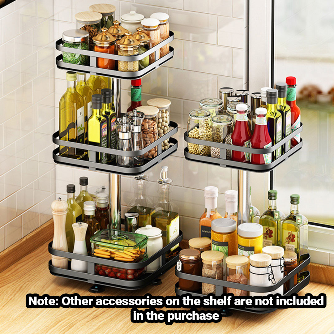 Soga 2 Tier Steel Black Square Rotating Multi-Function Kitchen Portable Storage Spice Seasoning Kitchen Countertop Organiser Shelf, Garden, Tools &Amp; Hardware, Garage Storage &Amp; Organisation, Utility Shelves, , ,  - Nz Depot 4