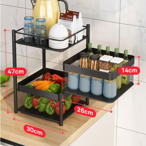 SOGA 2 Tier Steel Square Rotating Kitchen Cart Multi-Functional Shelves Portable Storage Organizer with Wheels, Garden, Tools & Hardware, Garage Storage & Organisation, Utility Shelves, , ,  - NZ DEPOT 2