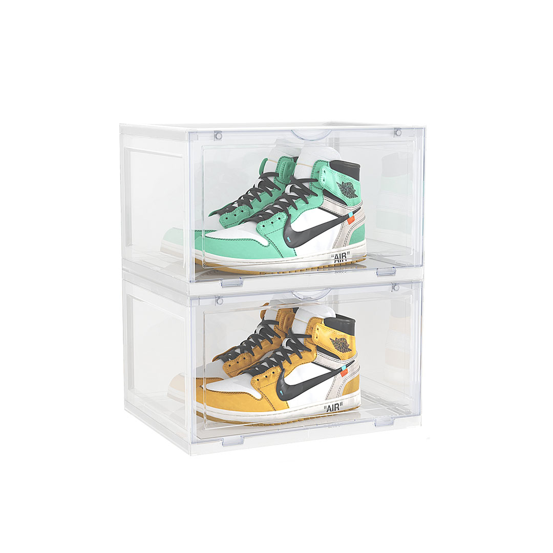 Soga 2 Tier Transparent Portable Shoe Organiser Sneaker Footwear Folding Plastic Bin Stackable Storage Box With Magnetic Door, Furniture, Storage &Amp; Shelving, Shoe Storage, , ,  - Nz Depot 1