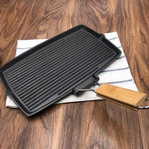 SOGA 20.5cm Rectangular Cast Iron Griddle Grill Frying Pan with Folding Wooden Handle, Home & Living, Kitchen & Dining, Cookware, Frying Pans, ,  - NZ DEPOT 2