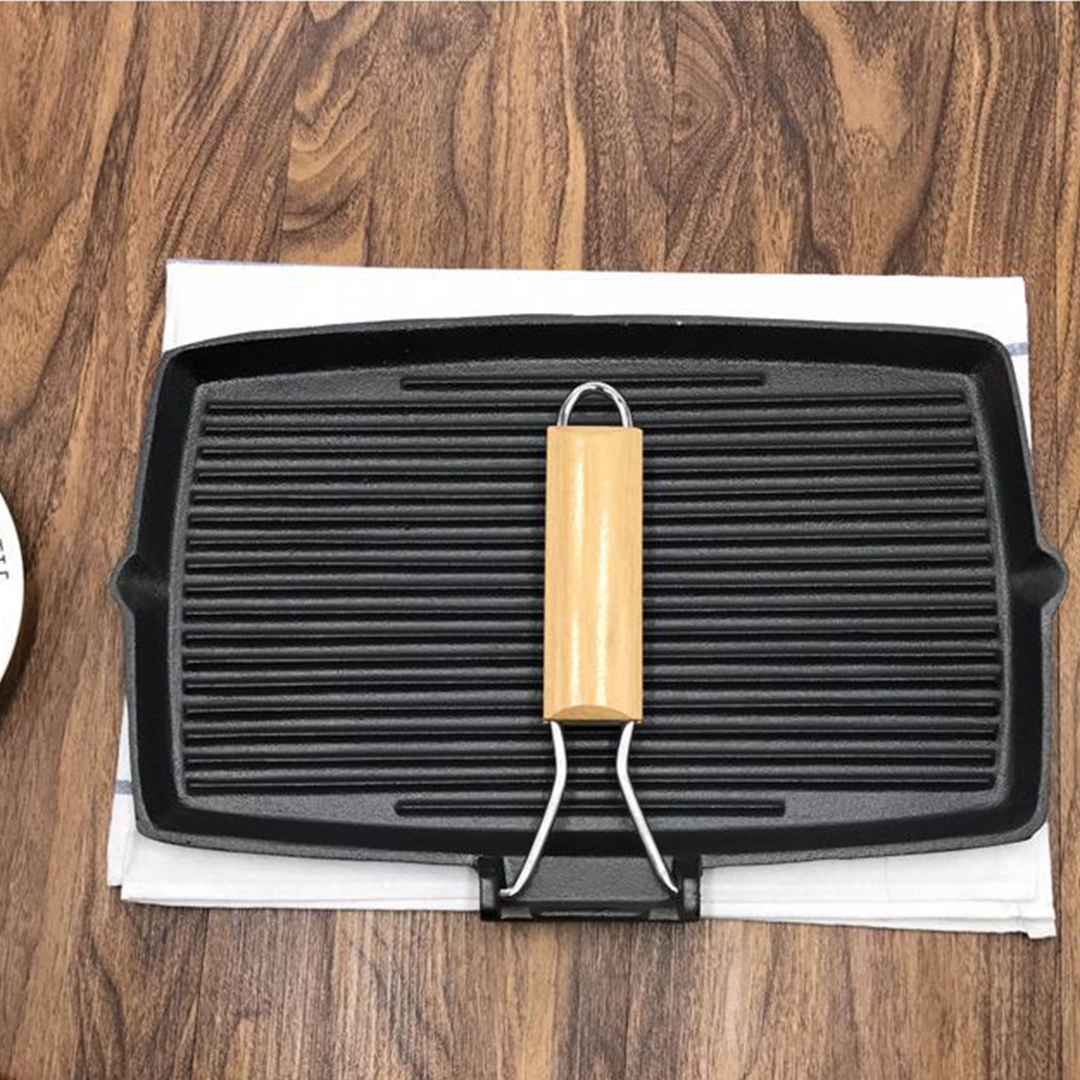 Soga 20.5Cm Rectangular Cast Iron Griddle Grill Frying Pan With Folding Wooden Handle, Home &Amp; Living, Kitchen &Amp; Dining, Cookware, Frying Pans, ,  - Nz Depot 4