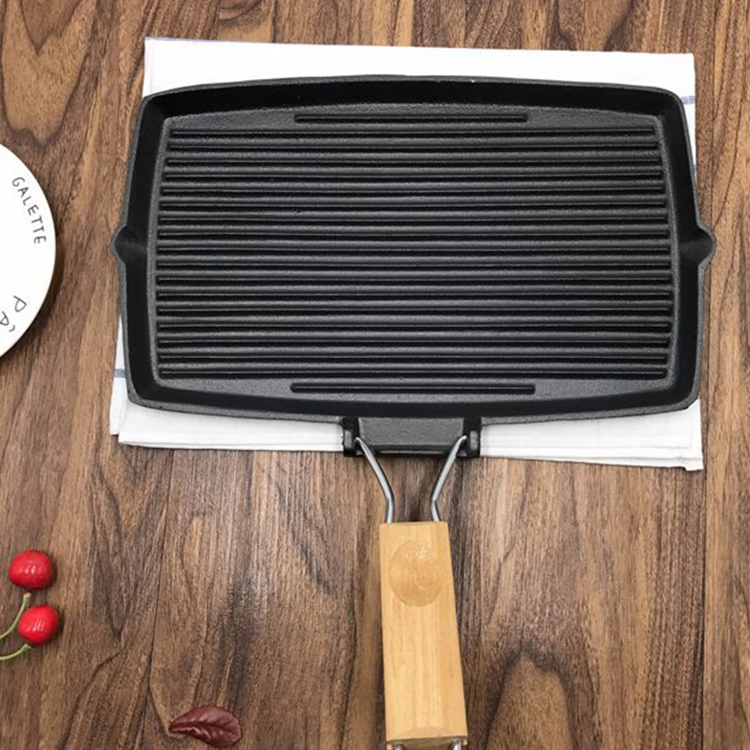 Soga 20.5Cm Rectangular Cast Iron Griddle Grill Frying Pan With Folding Wooden Handle, Home &Amp; Living, Kitchen &Amp; Dining, Cookware, Frying Pans, ,  - Nz Depot 5