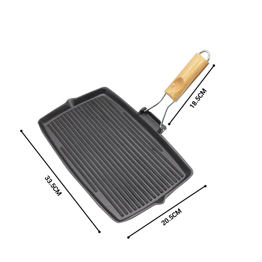 Soga 20.5Cm Rectangular Cast Iron Griddle Grill Frying Pan With Folding Wooden Handle, Home &Amp; Living, Kitchen &Amp; Dining, Cookware, Frying Pans, ,  - Nz Depot 6