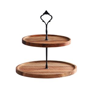 SOGA 20cm 2 Tier Brown  Round Wooden Acacia  Dessert Tray Cake Snacks Cupcake Stand Buffet Serving Countertop Decor, Kitchenware, Table Top, Servingware, Servingware Platter, ,  - NZ DEPOT 1