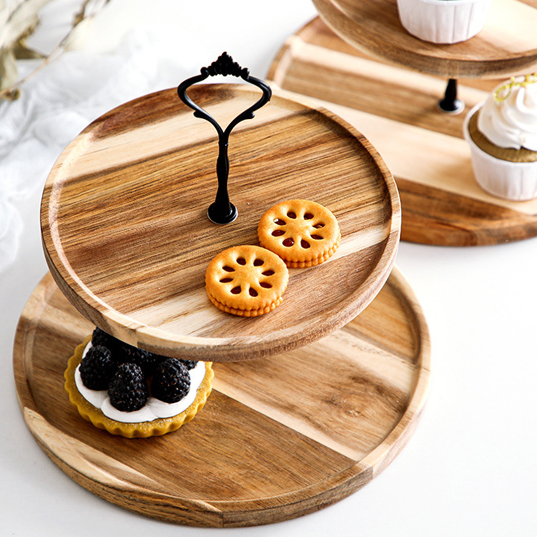 Soga 20Cm 2 Tier Brown Round Wooden Acacia Dessert Tray Cake Snacks Cupcake Stand Buffet Serving Countertop Decor, Kitchenware, Table Top, Servingware, Servingware Platter, ,  - Nz Depot 6