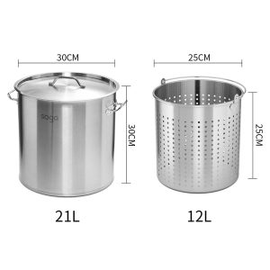 SOGA 21L 18/10 Stainless Steel Stockpot with Perforated Stock Pot Basket Pasta Strainer, home & living, kitchen & dining, cookware, stock & multi pots, ,  - NZ DEPOT 2