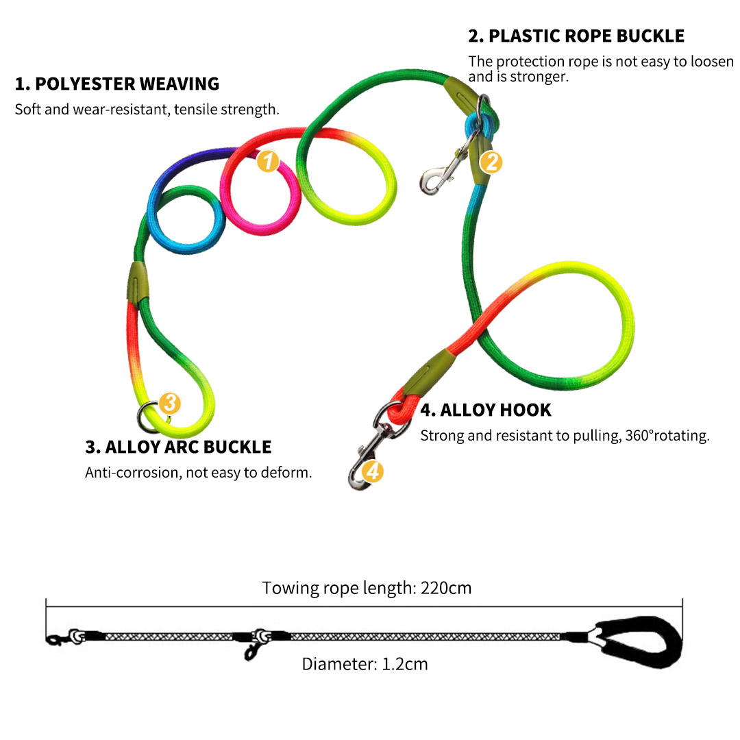 Soga 220Cm Multifunction Hands-Free Rope Pet Cat Dog Puppy Double Ended Leash For Walking Training Tracking Obedience Rainbow, Pets, Dog, Pet Accessories, Dog Collars, ,  - Nz Depot 3