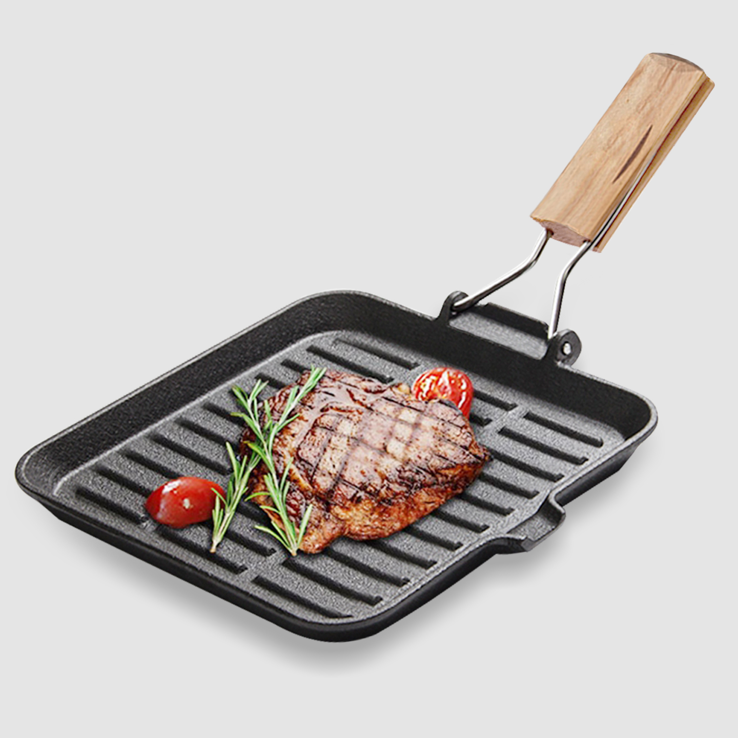 Soga 24Cm Ribbed Cast Iron Square Steak Frying Grill Skillet Pan With Folding Wooden Handle, Home &Amp; Living, Kitchen &Amp; Dining, Cookware, Frying Pans, ,  - Nz Depot 8