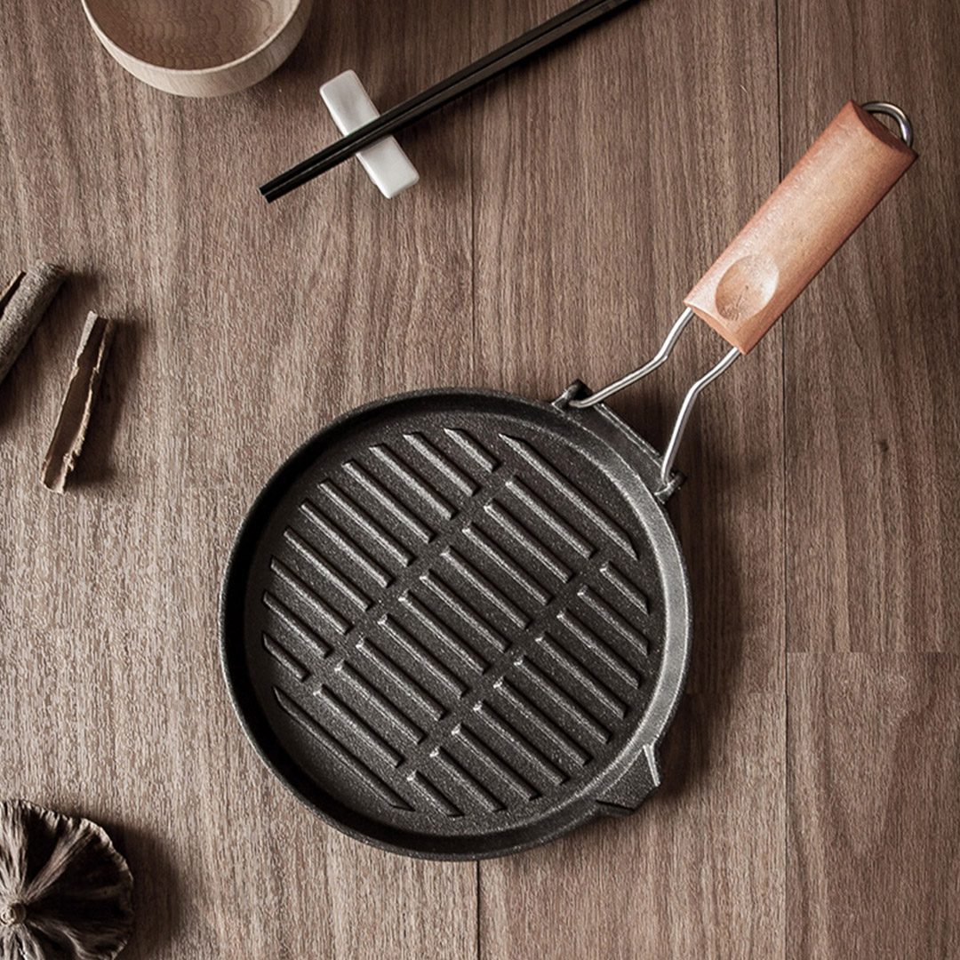 Soga 24Cm Round Ribbed Cast Iron Steak Frying Grill Skillet Pan With Folding Wooden Handle, Home &Amp; Living, Kitchen &Amp; Dining, Cookware, Frying Pans, ,  - Nz Depot 7