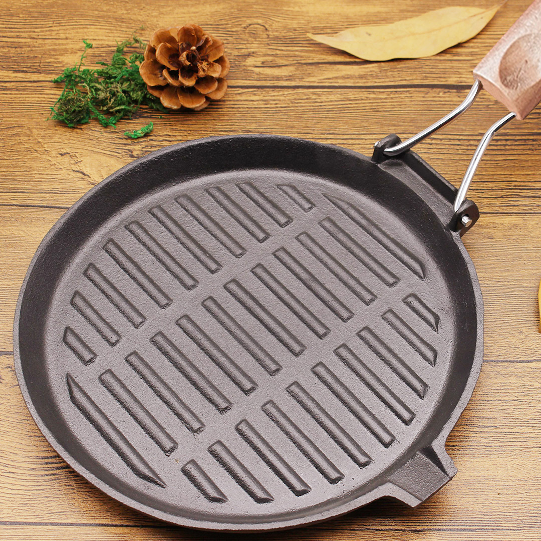 Soga 24Cm Round Ribbed Cast Iron Steak Frying Grill Skillet Pan With Folding Wooden Handle, Home &Amp; Living, Kitchen &Amp; Dining, Cookware, Frying Pans, ,  - Nz Depot 8