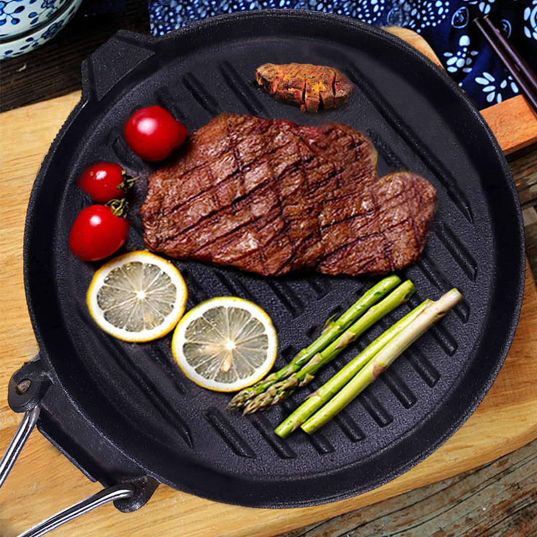 Soga 24Cm Round Ribbed Cast Iron Steak Frying Grill Skillet Pan With Folding Wooden Handle, Home &Amp; Living, Kitchen &Amp; Dining, Cookware, Frying Pans, ,  - Nz Depot 9