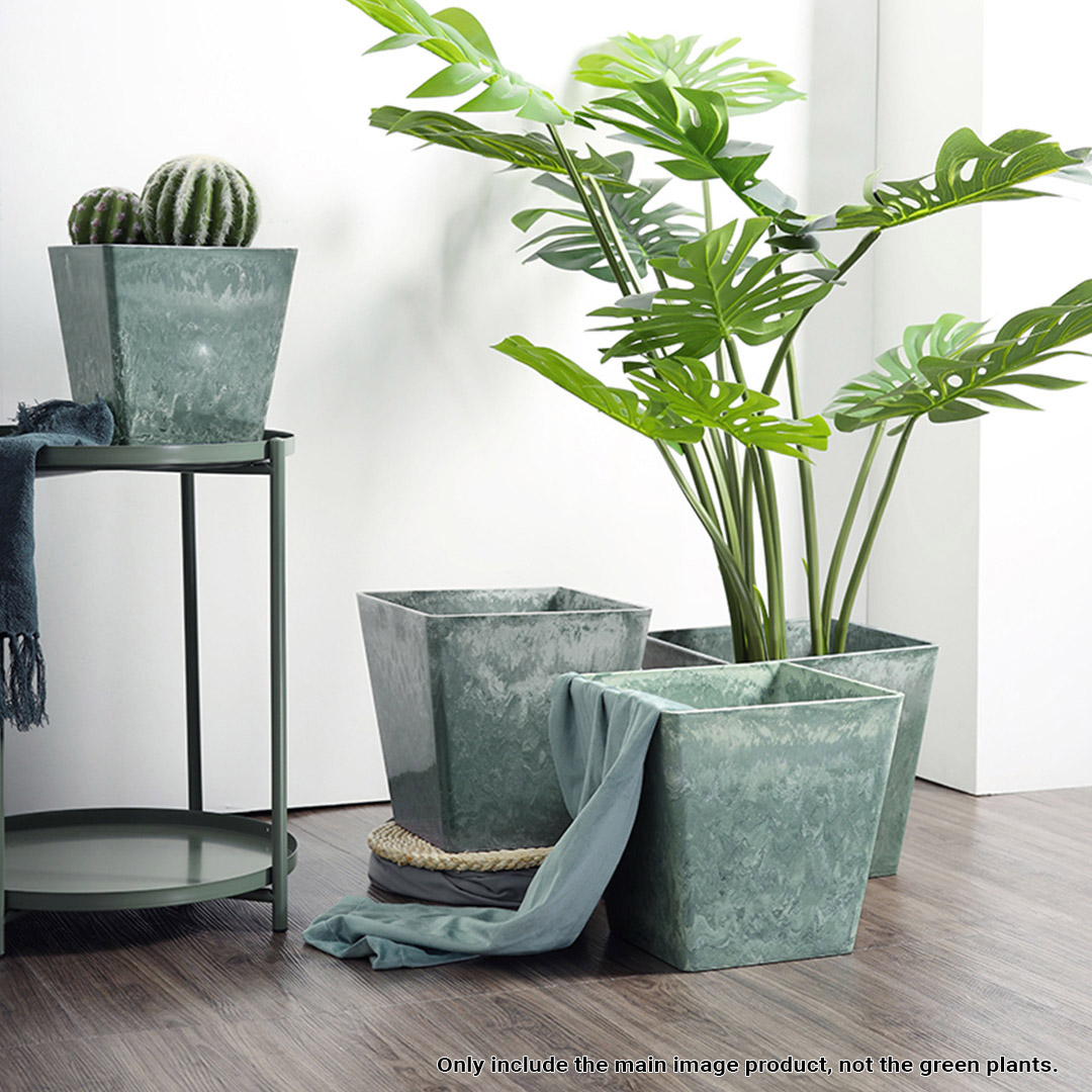 SOGA 27cm Green Grey Square Resin Plant Flower Pot in Cement Pattern Planter Cachepot for Indoor Home Office, Home & Living, Home Decor, Indoor Pots, Planters and Plant Stands, , ,  - NZ DEPOT 3