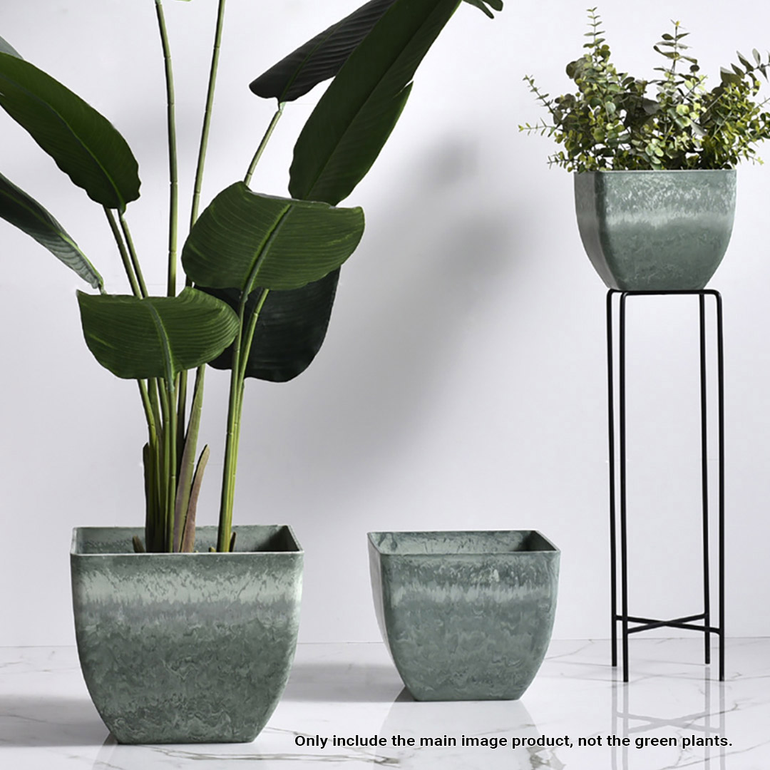 SOGA 27cm Green Grey Square Resin Plant Flower Pot in Cement Pattern Planter Cachepot for Indoor Home Office, Home & Living, Home Decor, Indoor Pots, Planters and Plant Stands, , ,  - NZ DEPOT 3