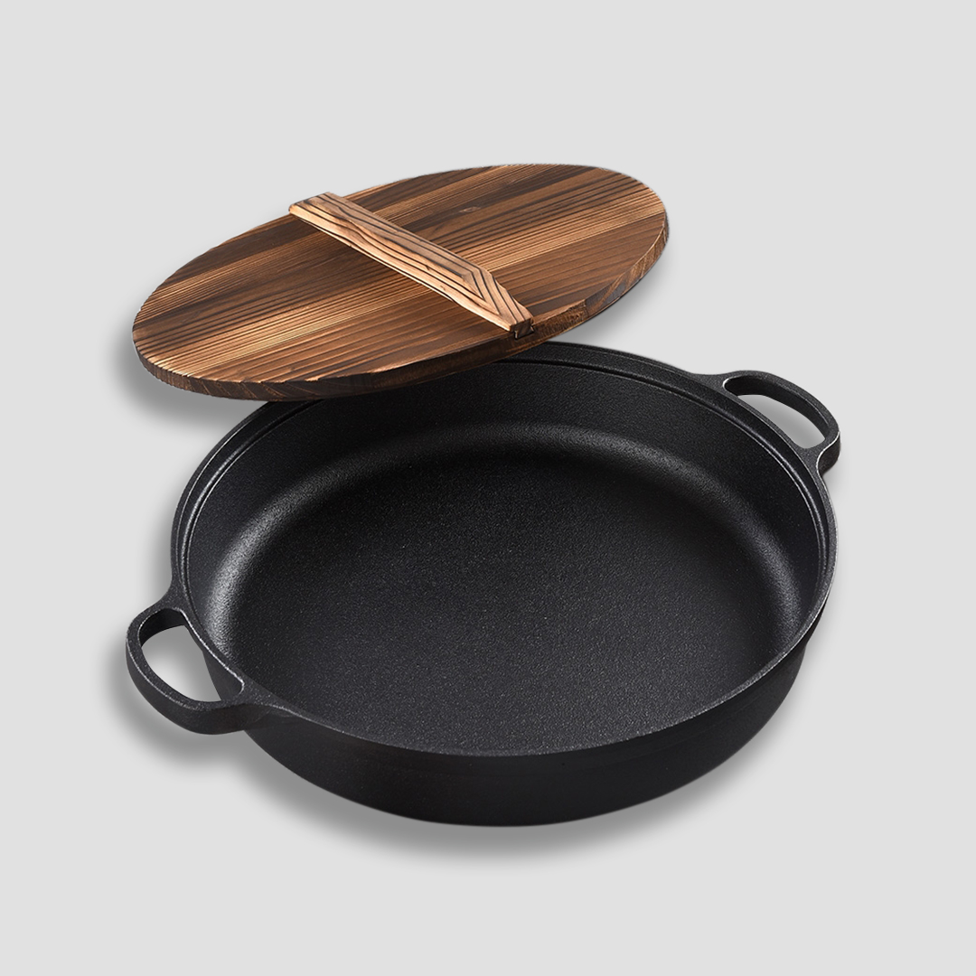 Soga 29Cm Round Cast Iron Pre-Seasoned Deep Baking Pizza Frying Pan Skillet With Wooden Lid, Home &Amp; Living, Kitchen &Amp; Dining, Cookware, Frying Pans, ,  - Nz Depot 2