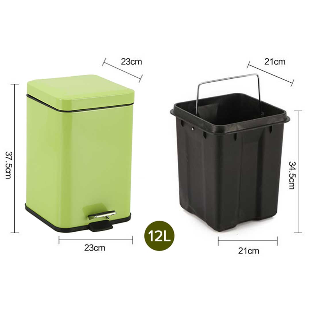 Soga 2X 12L Foot Pedal Stainless Steel Rubbish Recycling Garbage Waste Trash Bin Square Green, Home &Amp; Living, Kitchen &Amp; Dining, Kitchen Storage, Kitchen Bins, ,  - Nz Depot 2