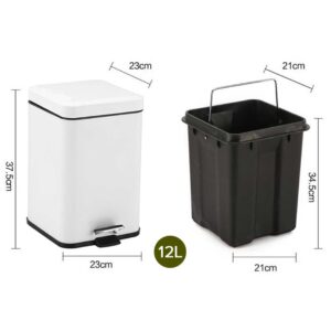 SOGA 2X 12L Foot Pedal Stainless Steel Rubbish Recycling Garbage Waste Trash Bin Square White, Home & Living, Kitchen & Dining, Kitchen Storage, Kitchen Bins, ,  - NZ DEPOT 2