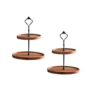 SOGA 2X 15cm 2 Tier Brown Round Wooden Acacia Dessert Tray Cake Snacks Cupcake Stand Buffet Serving Countertop Decor, Kitchenware, Table Top, Servingware, Servingware Platter, ,  - NZ DEPOT 1