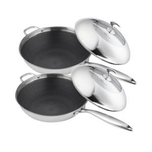 SOGA 2X 18/10 Stainless Steel Fry Pan 32cm Frying Pan Top Grade Non Stick Interior Skillet with Helper Handle and Lid, home & living, kitchen & dining, cookware, frying pans, ,  - NZ DEPOT 1