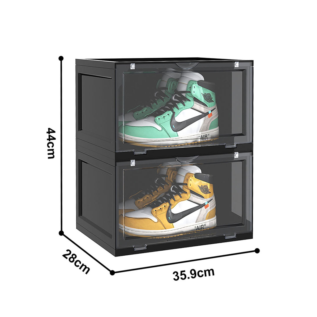 Soga 2X 2 Tier Black Portable Shoe Organiser Sneaker Footwear Folding Plastic Bin Stackable Storage Box With Magnetic Door, Furniture, Storage &Amp; Shelving, Shoe Storage, , ,  - Nz Depot 4