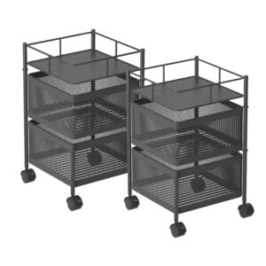 SOGA 2X 2 Tier Steel Square Rotating Kitchen Cart Multi-Functional Shelves Portable Storage Organizer with Wheels, Garden, Tools & Hardware, Garage Storage & Organisation, Utility Shelves, , ,  - NZ DEPOT 1