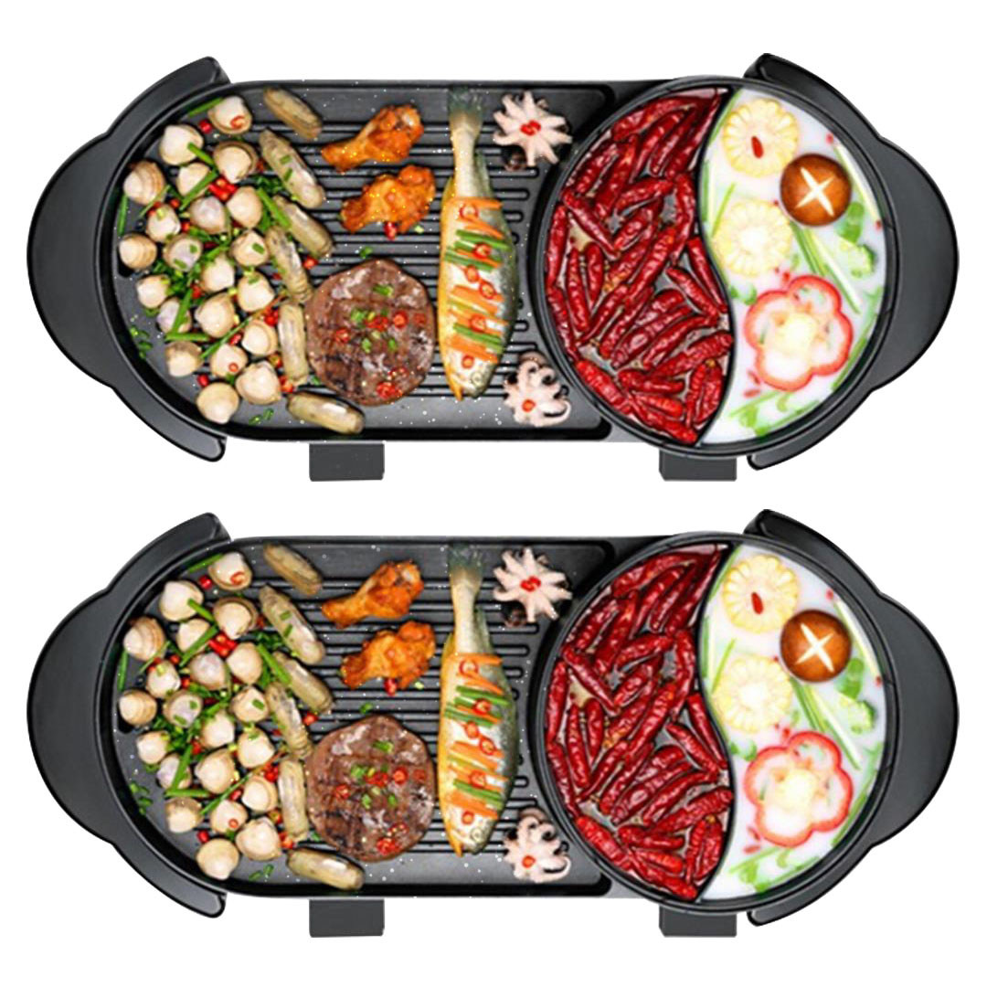 Soga 2X 2 In 1 Electric Non-Stick Bbq Teppanyaki Grill Plate Steamboat Hotpot 2-8 Person, Home &Amp; Living, Kitchen &Amp; Dining, Cookware, Griddles &Amp; Grill Pans, ,  - Nz Depot 1