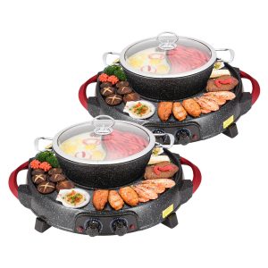 SOGA 2X 2 in 1 Electric Stone Coated Grill Plate Steamboat Two Division Hotpot, Home & Living, Kitchen & Dining, Cookware, Griddles & Grill Pans, ,  - NZ DEPOT 1