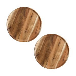 SOGA 2X 20cm Brown Round Wooden Centerpiece Serving Tray Board Home Decor, Kitchenware, Table Top, Servingware, Servingware Platter,  - NZ DEPOT 1