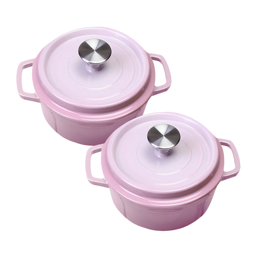 SOGA 2X 22cm Pink Cast Iron Ceramic Stewpot Casserole Stew Cooking Pot With Lid, Home & Living, Kitchen & Dining, Cookware, Casserole Dishes, ,  - NZ DEPOT 1