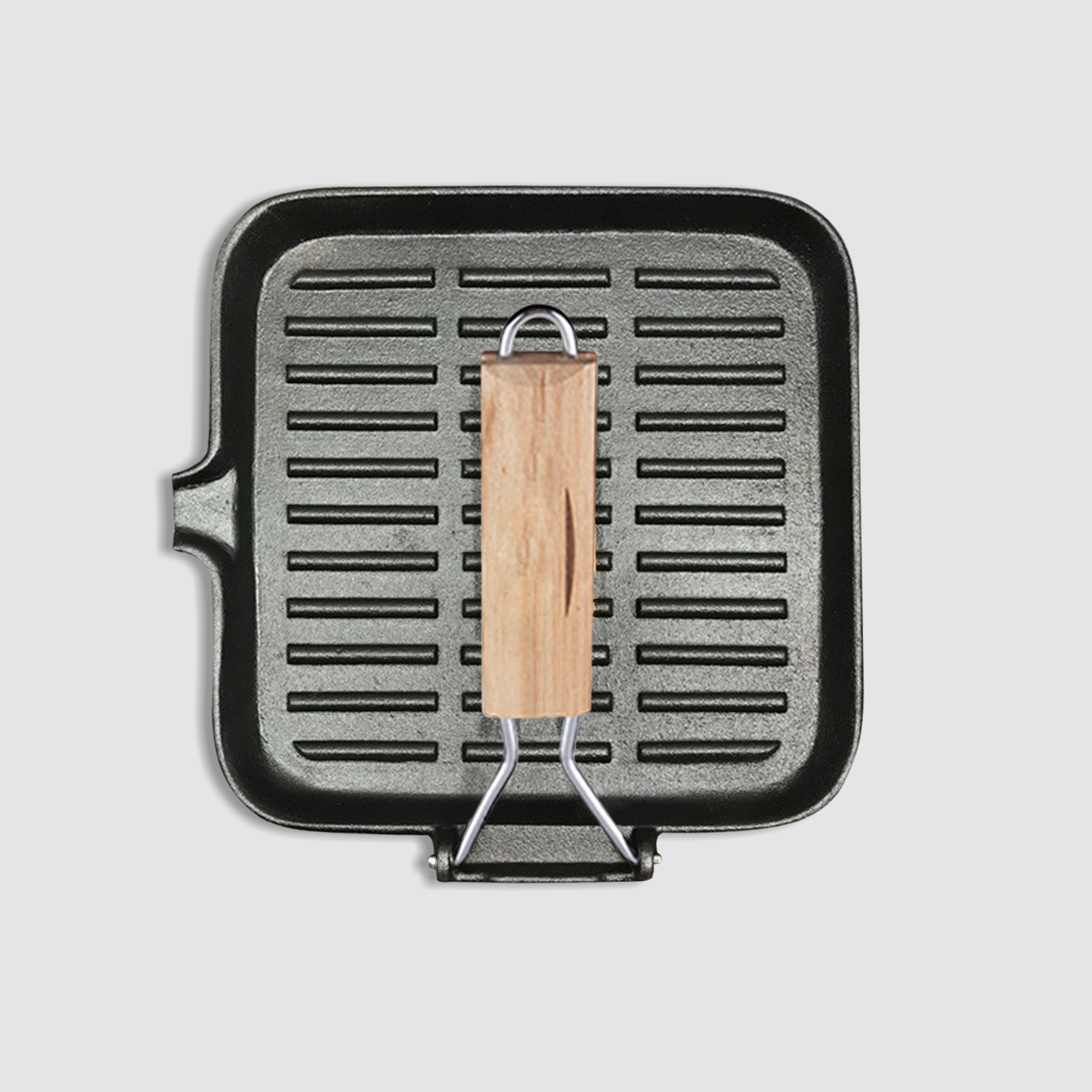 Soga 2X 24Cm Ribbed Cast Iron Square Steak Frying Grill Skillet Pan With Folding Wooden Handle, Home &Amp; Living, Kitchen &Amp; Dining, Cookware, Frying Pans, ,  - Nz Depot 2