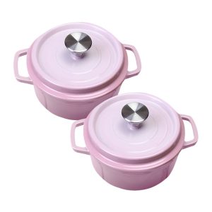 SOGA 2X 26cm Pink Cast Iron Ceramic Stewpot Casserole Stew Cooking Pot With Lid, Home & Living, Kitchen & Dining, Cookware, Casserole Dishes, ,  - NZ DEPOT 1