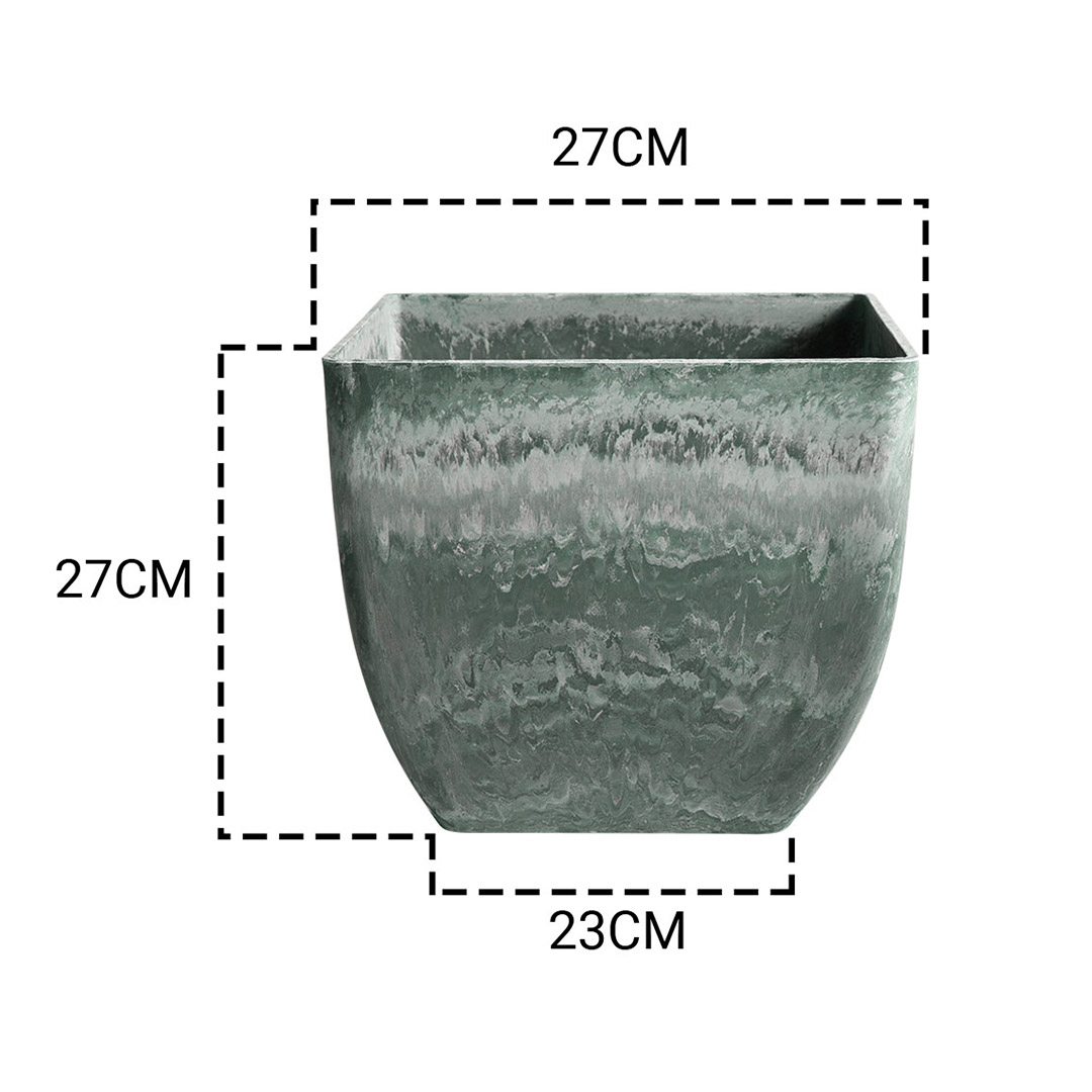 SOGA 2X 27cm Green Grey Square Resin Plant Flower Pot in Cement Pattern Planter Cachepot for Indoor Home Office, Home & Living, Home Decor, Indoor Pots, Planters and Plant Stands, , ,  - NZ DEPOT 2