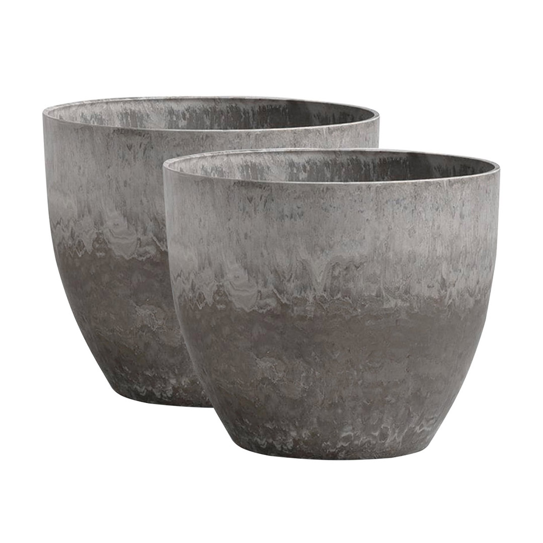 SOGA 2X 27cm Rock Grey Round Resin Plant Flower Pot in Cement Pattern Planter Cachepot for Indoor Home Office, Home & Living, Home Decor, Indoor Pots, Planters and Plant Stands, , ,  - NZ DEPOT 1