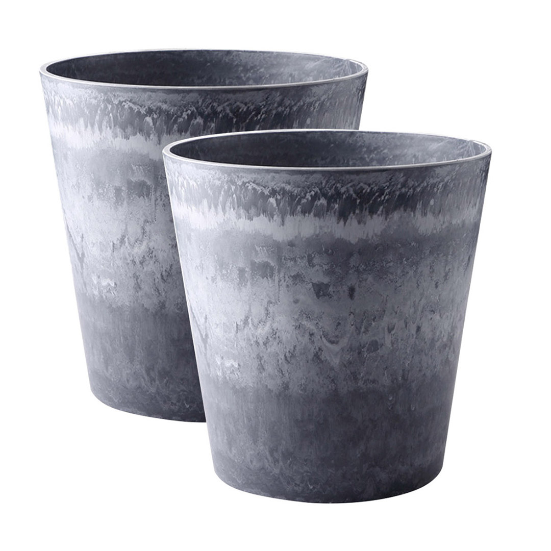 SOGA 2X 27cm Weathered Grey Round Resin Plant Flower Pot in Cement Pattern Planter Cachepot for Indoor Home Office, Home & Living, Home Decor, Indoor Pots, Planters and Plant Stands, , ,  - NZ DEPOT 1