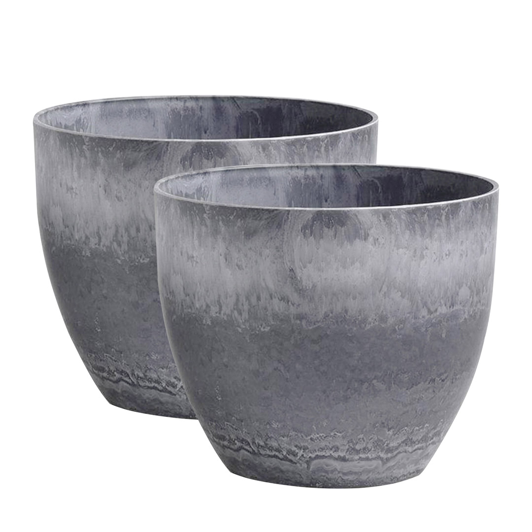 SOGA 2X 27cm Weathered Grey Round Resin Plant Flower Pot in Cement Pattern Planter Cachepot for Indoor Home Office, Home & Living, Home Decor, Indoor Pots, Planters and Plant Stands, , ,  - NZ DEPOT 1