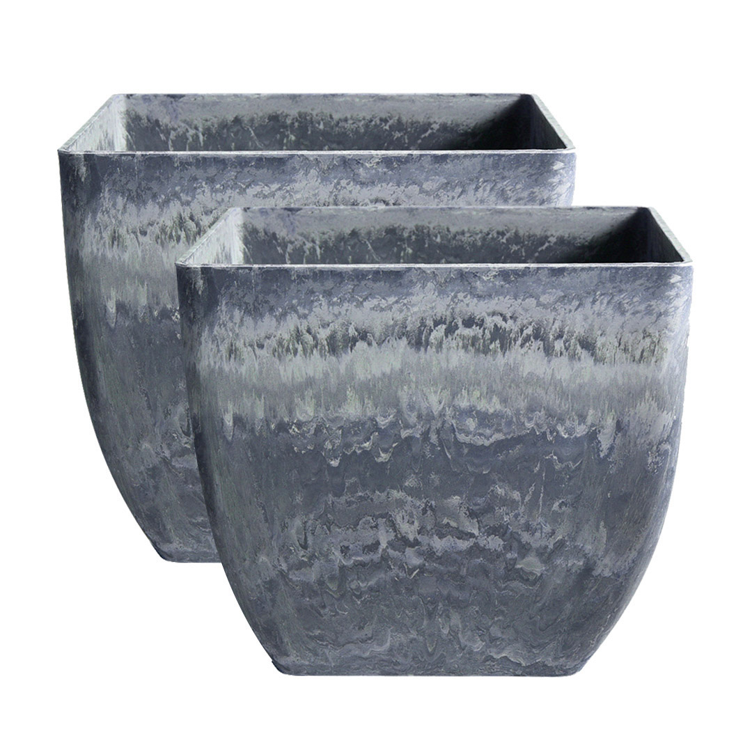 Soga 2X 27Cm Weathered Grey Square Resin Plant Flower Pot In Cement Pattern Planter Cachepot For Indoor Home Office, Home &Amp; Living, Home Decor, Indoor Pots, Planters And Plant Stands, , ,  - Nz Depot 1