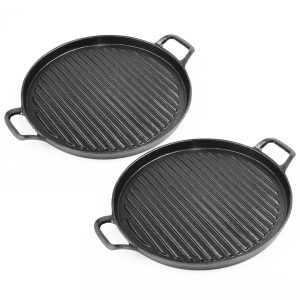 SOGA 2X 28cm Ribbed Cast Iron Frying Pan Skillet Coating Steak Sizzle Platter, Home & Living, Kitchen & Dining, Cookware, Frying Pans, ,  - NZ DEPOT 1