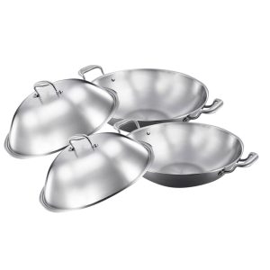 SOGA 2X 3-Ply 38cm Stainless Steel Double Handle Wok Frying Fry Pan Skillet with Lid, Home & Living, Kitchen & Dining, Cookware, Frying Pans, ,  - NZ DEPOT 1