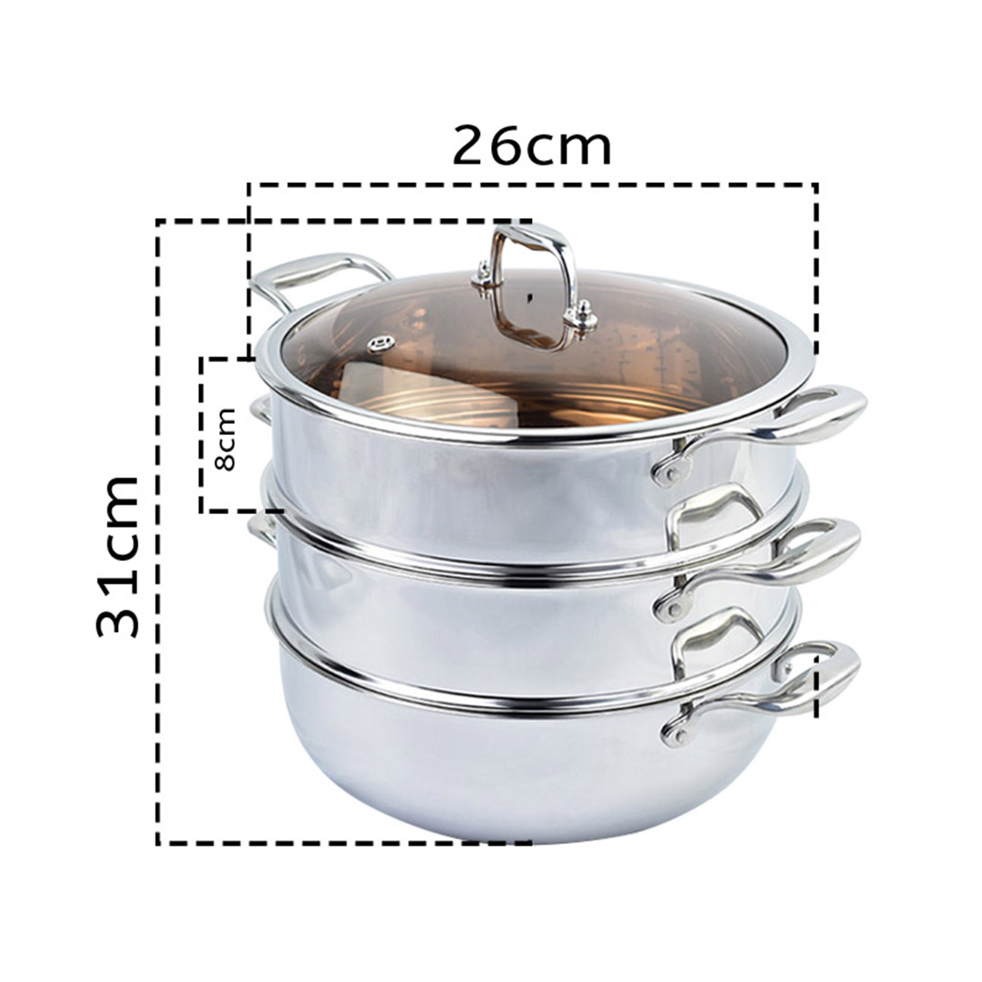 Soga 2X 3 Tier 26Cm Heavy Duty Stainless Steel Food Steamer Vegetable Pot Stackable Pan Insert With Glass Lid, Home &Amp; Living, Kitchen &Amp; Dining, Cookware, Steamers, ,  - Nz Depot 2